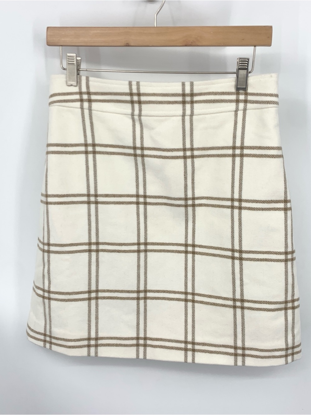 J Crew Women Size 4 Small Skirt Brown White Plaid Mini Wool Blend Lined A Line